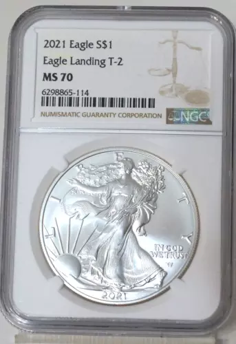 2021 SILVER  EAGLE -EAGLE LANDING T-2 - NGC MS 70 (FIRST YEAR OF T-2)