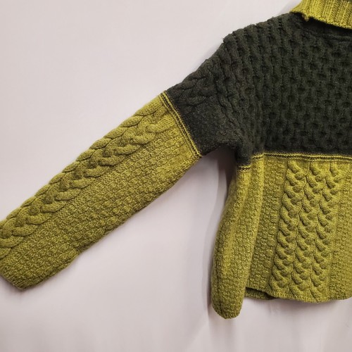 Maglione donna artigianale Inis lana merino Irlanda girocollo maglia cavo verde taglia M - Foto 10 di 15