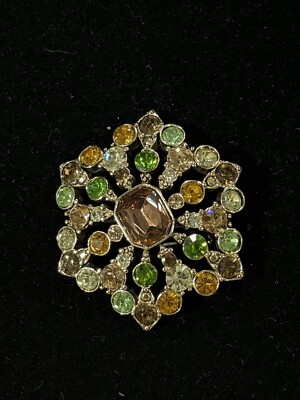 Vintage Jewelry Gold Tone Signed LC LIZ CLAIBORNE Fruit Salad Rhinestone  Brooch