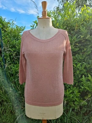 CAROLINE BISS : SUPERBE PULL MAILLE PAILLETTES ROSE SAUMON LIN - Photo 1/4