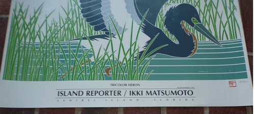 IKKI MATSUMOTO AIRONE TRICOLORE 1999 ISLAND REPORTER SANIBEL FL ART POSTER - FIRMATO - Foto 7 di 18