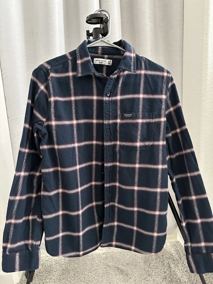 Abercrombie Kids Youth Flannel Long Sleeve Navy/Pink Check Size 15/16 - Image 4 of 4