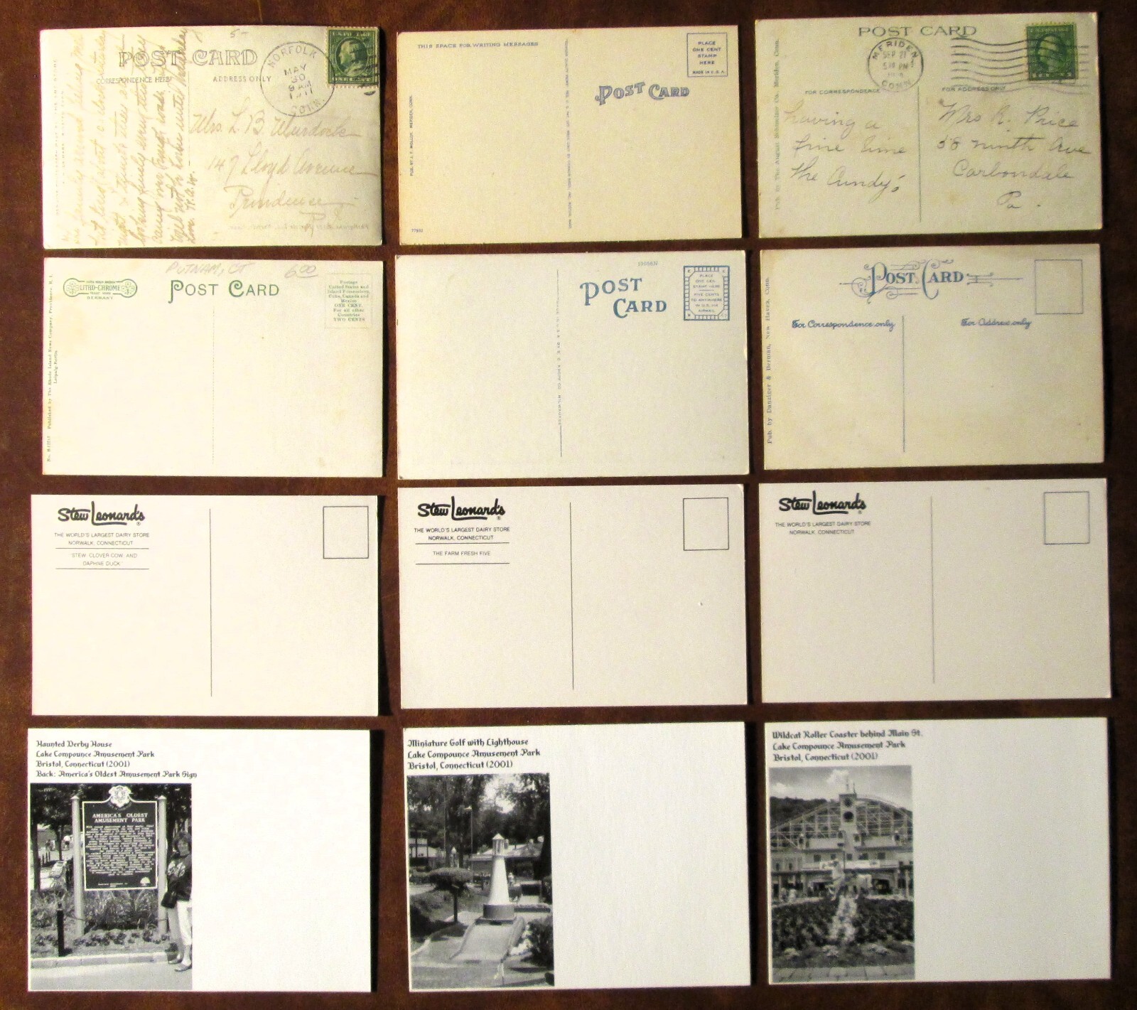 12 CONNECTICUT Postcards NORFOLK / MERIDAN / PUTNAM / ESSEX / BRISTOL