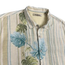 Tommy Bahama Shirt Men's XL 100 Silk Palm Floral Loop Collar Camp Hawaiian VTG