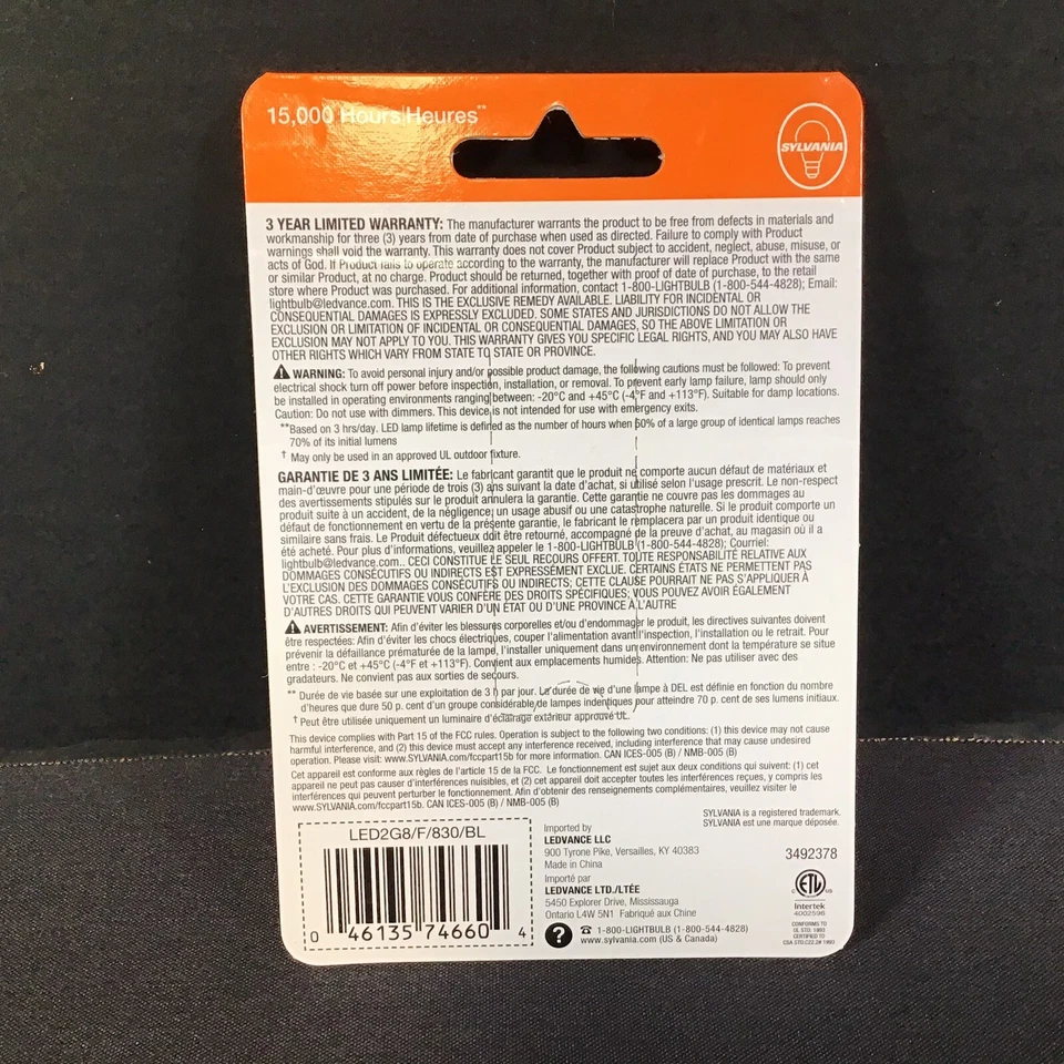 Sylvania 20W LED White Blanc 120V G8 Base 160 Lumens Light NEW - Image 3 of 3