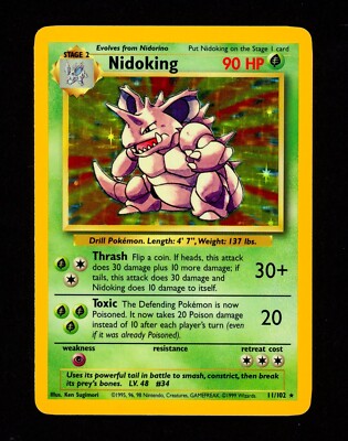 1999 Pokemon NIDOKING Base Set HOLO Foil Rare INK ERROR Misprint Card 11/102 EX+