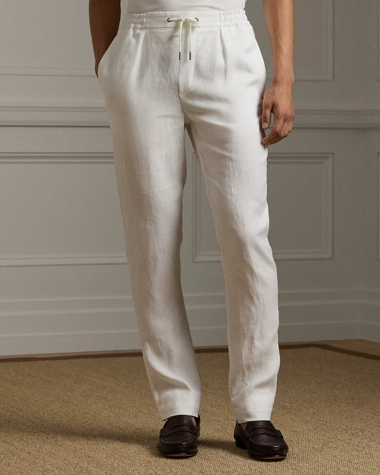 Pantalones Ralph Lauren Etiqueta Púrpura Seda Lino Blanco 34 Cintura PVP £580 UK Foto 2 de 4