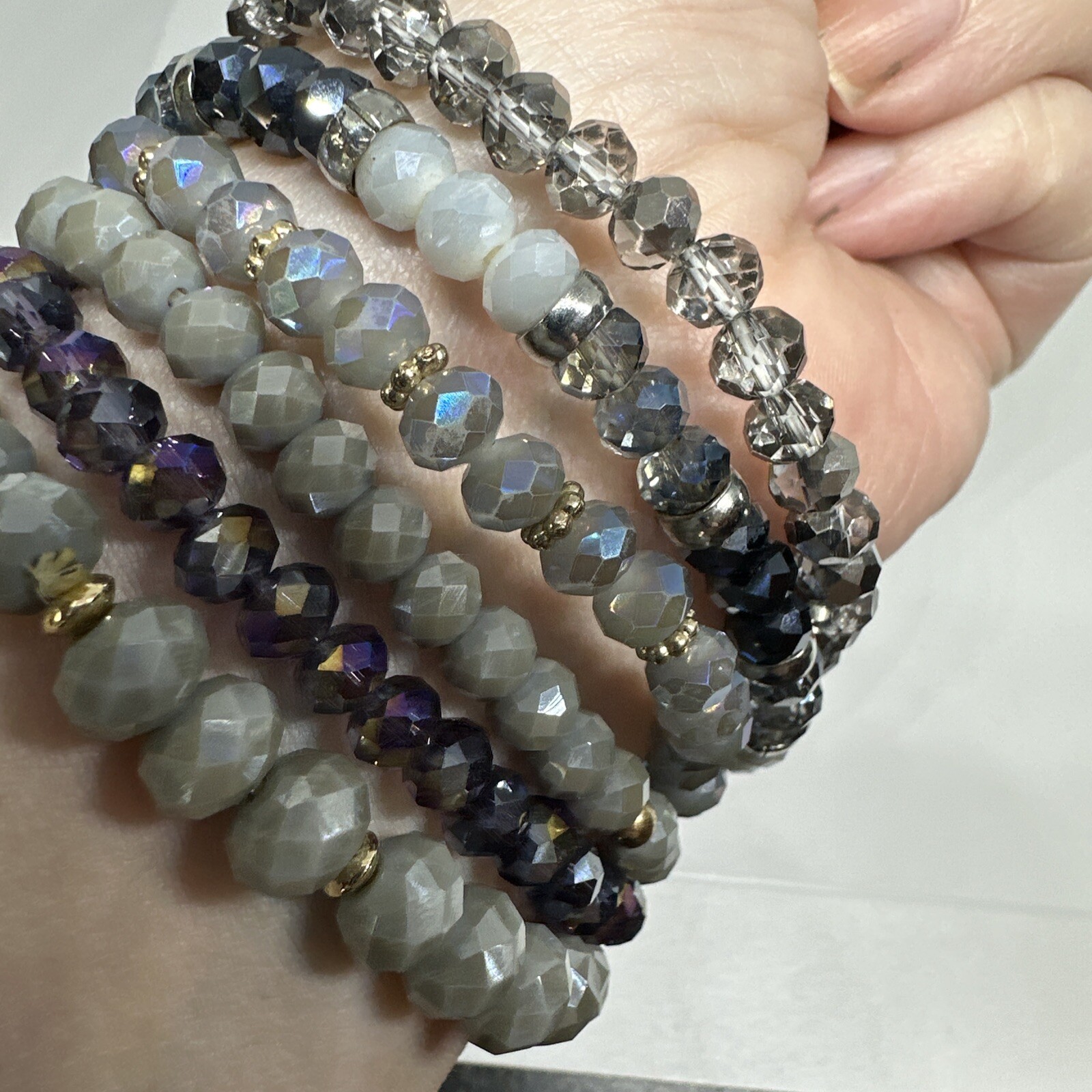 Lot 6 Stack Stretch Bracelets Crystals Aurora Bor… - image 6