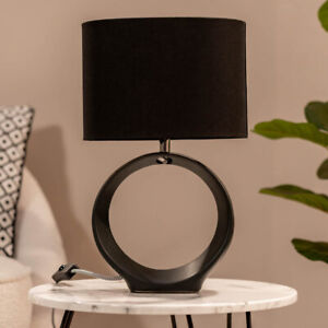 Black / Natural Hoop Table Lamp Ceramic Living Room Light Drum Shade LED Bulb - Picture 3 of 12
