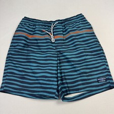 L.L. Bean Men's Swimsuit Trunks Shorts Striped Lined Beach Blue Orange Large