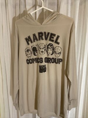Men's Marvel Comics Group Khaki Hooded Graphic Tee Size XL