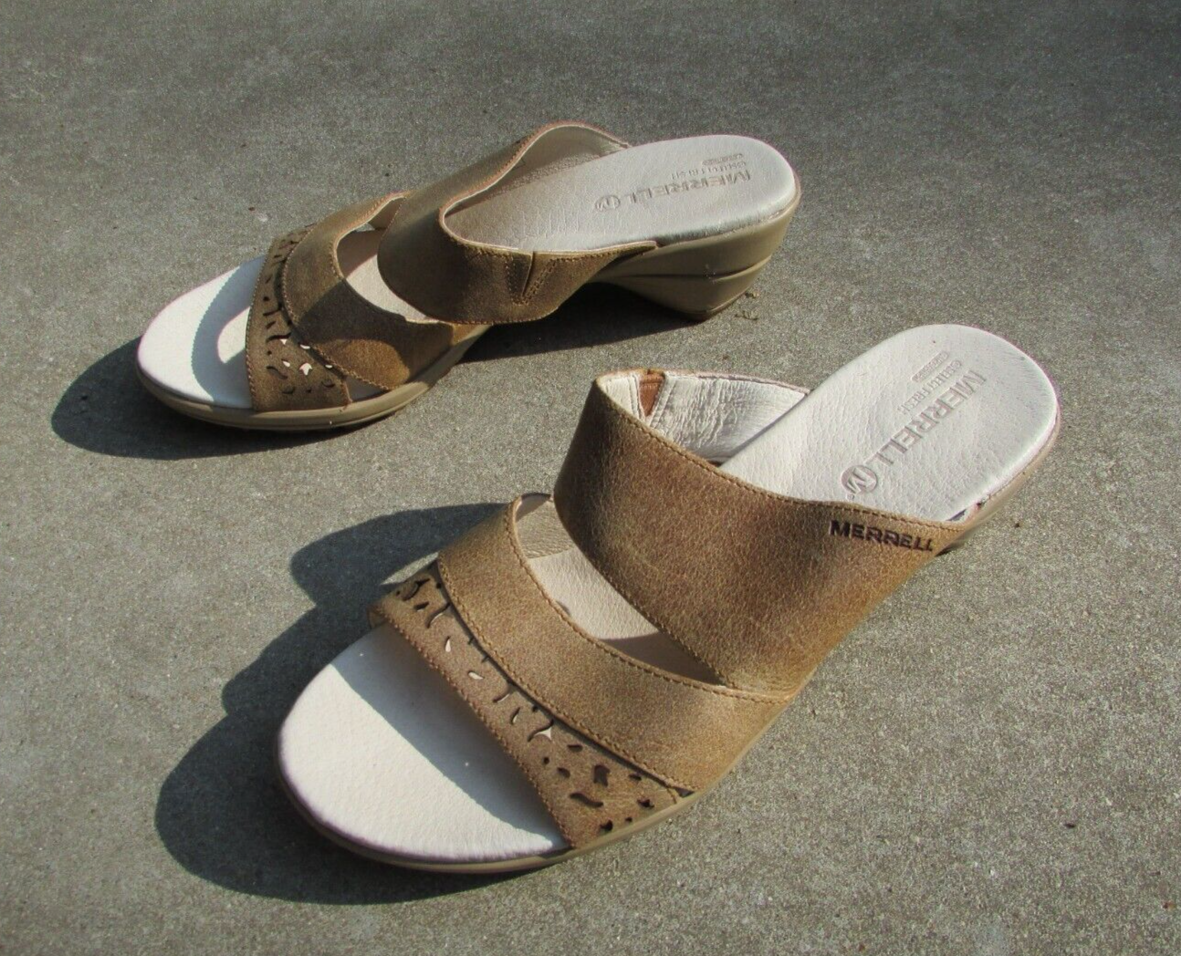 MERRELL Select Fresh Air Cushioin avena pelle paglia punta aperta slide sandalo taglia 9