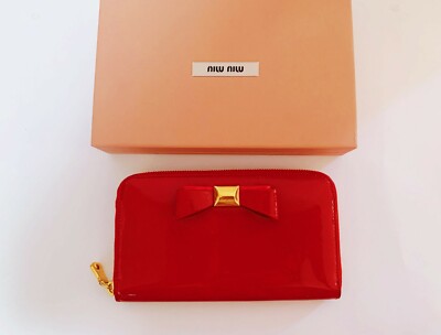 Authentic Brand New Miu Miu Bow Wallet Red Patent Leather
