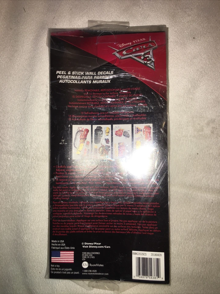 Calcomanías de pared Disney Pixar película coches 3 aligeramientos McQueen Mater decoración de sala de carreras Foto 2 de 4