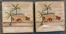 Vintage Surf by Clay Art, Pair of Square Salad Plate 8 3/4"