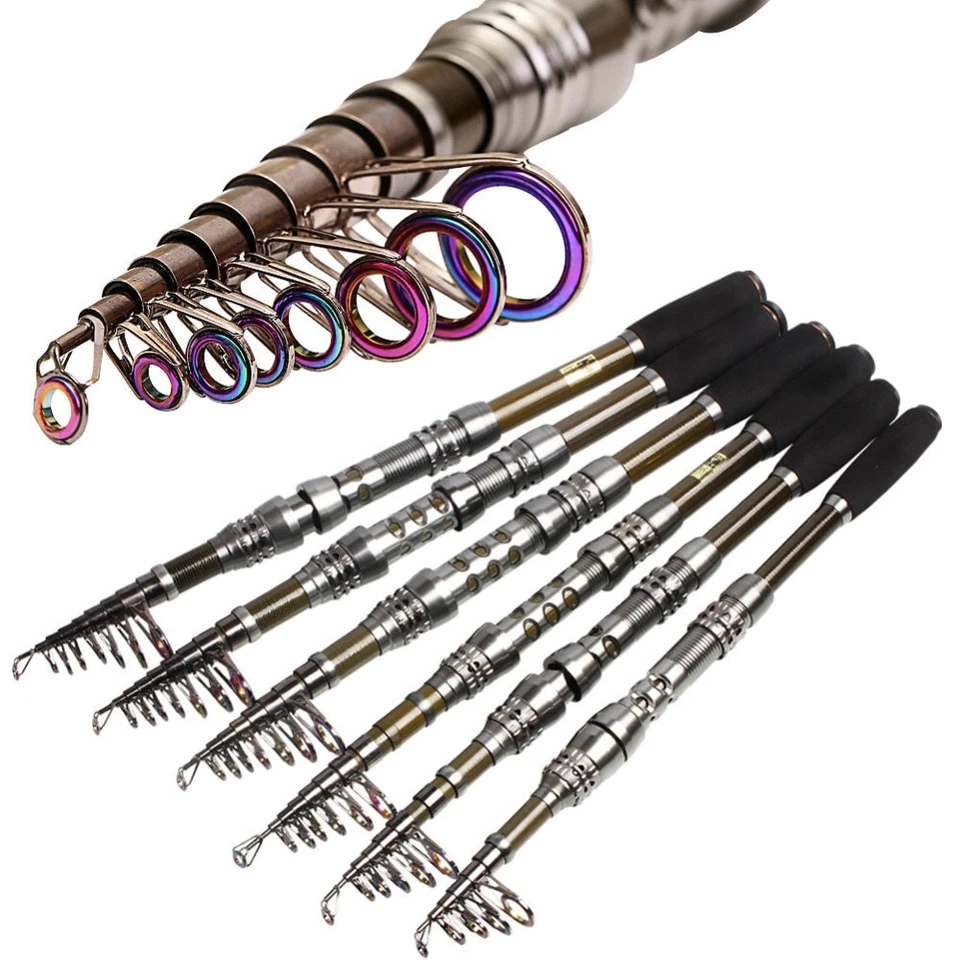 Cañas de pescar de carbono telescópica carpa Rod conjuntos y 14BB carrete Metal  Foto 2 de 4