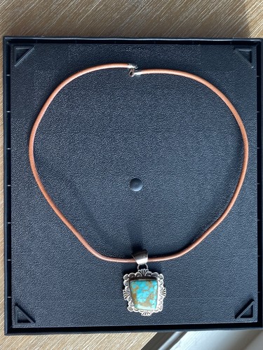 Native American Handmade by Alex Sanchez Silver Pendant with Turquoise - Picture 5 of 12