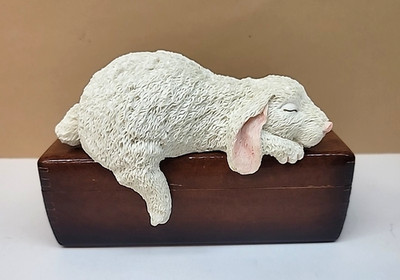 Youngs Resin Sleeping Bunny Rabbit Shelf Sitter Figurine 3D Textured Decor