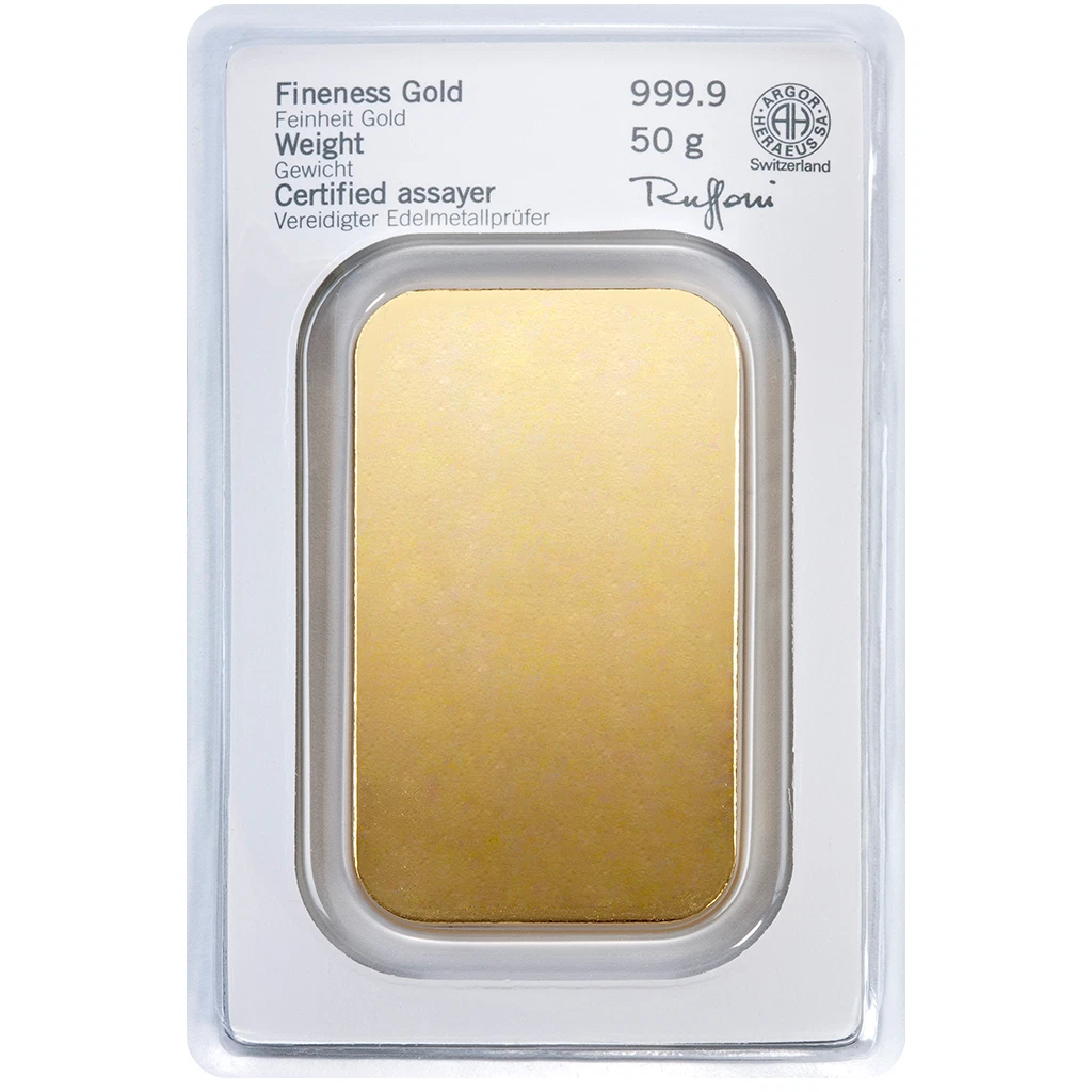 50 Gramm Goldbarren - 999,9 Gold - in Blisterkarte - Neuware - Heraeus