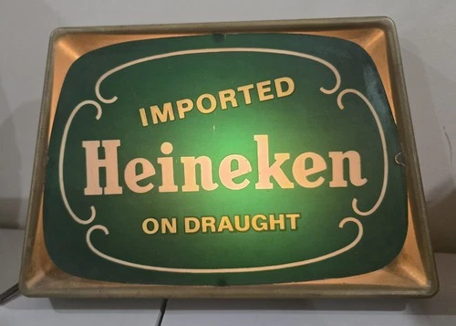 Vintage Imported Heineken On Draught Holland Beer Light Up Sign 7.5 x 11.5” Rare