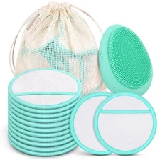 18pcs Reusable Makeup Remover Pads, 1 Facial Cleansing Brush and 1 Storage Pouch