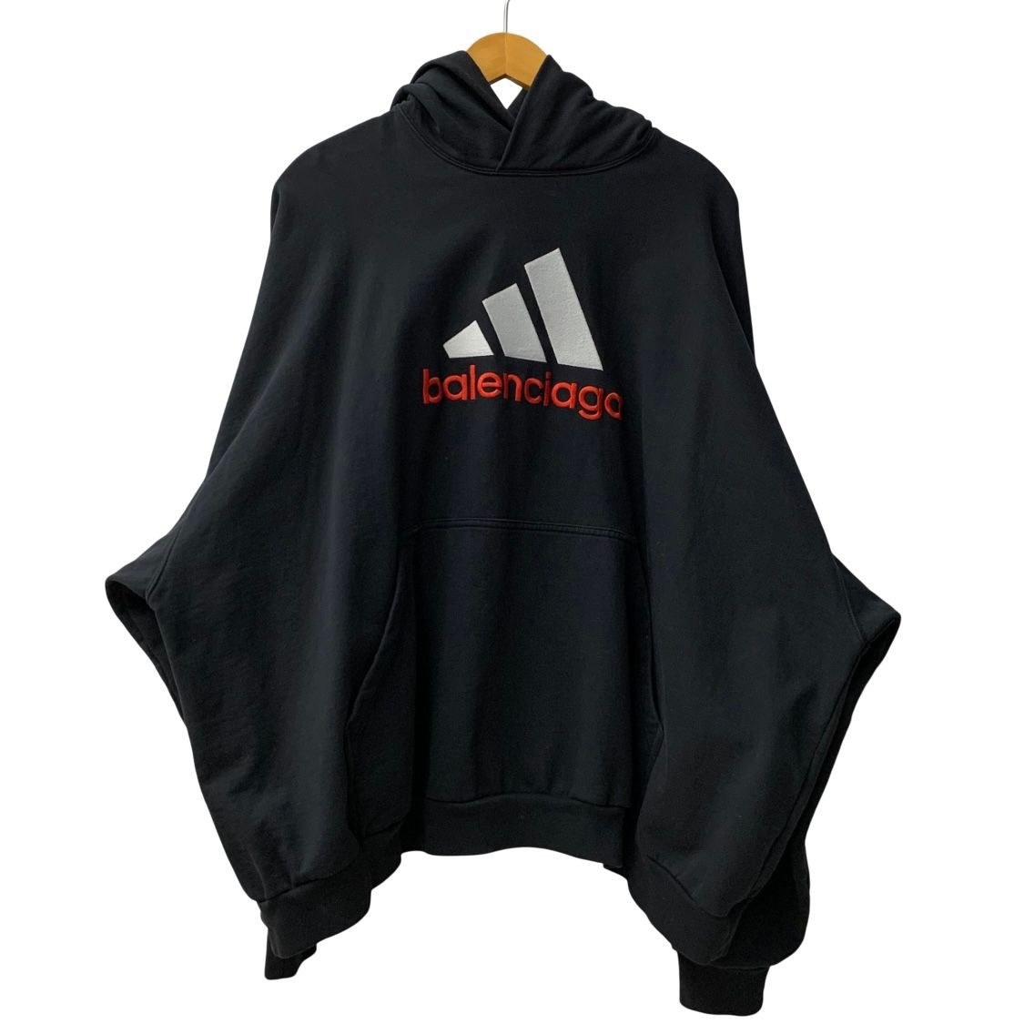 Balenciaga x Adidas Embroidered Logo Hoodie Black 2 XL Used From Japan