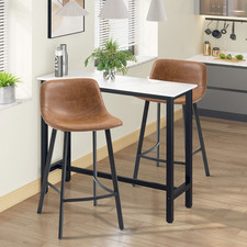 Industrial Bar Stools Set of 2 Kitchen Bar Chairs Steel Legs Brown