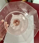 Vintage 1930s Pink Depression Glass Octagonal Etched Cake Stand Serving Plate