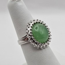 Large Vintage Sterling Silver Natural Green Jade Chrysoprase Ring 925 SZ 6.25