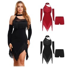 Womens Dress Rock Swing Outfits Quadrant Dancewear Gloves Competition Cha-cha