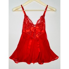 Vintage 1980  s Seductive Wear by Cinema Etoile Red Lace and Sheer Mesh Chemise