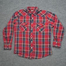 Vintage Wrangler Shirt Mens Large Red Plaid Pearl Snap Western Country 90s