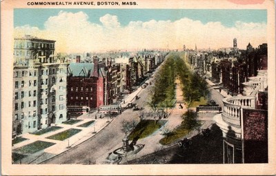 Vintage Postcard Commonwealth Avenue Horse Drawn Vehicle Boston Massachusetts