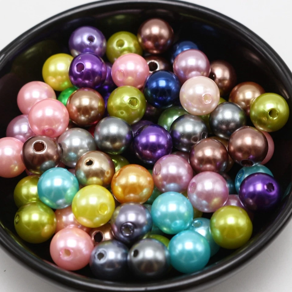 100 шт. 10 мм пластиковые круглые бусины из искусственного жемчуга имитация жемчуга цвет на выбор - Изображение 4 из 4