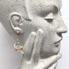 Vintage Lunch at the Ritz Cat Earrings Dangles Pastel Enamel Crystals & Beads