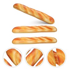 3pcs Realistic Artificial French Bread PU Material Fake Baguette Display Props