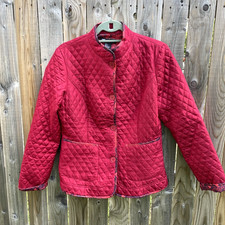 Vintage Carole Little Quilted Silk Jacket Womens Medium Red Lightweight Button