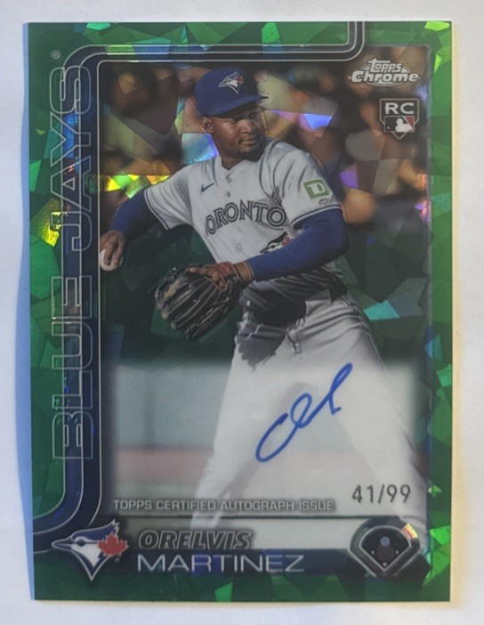 ORELVIS MARTINEZ 2025 TOPPS CHROME ROOKIE GREEN SAPPHIRE RC AUTO /99 BLUE JAYS