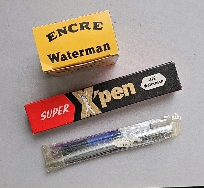 Stylo plume Waterman Xpen et Graduate chrome avec recharges d'encre bleue en lot