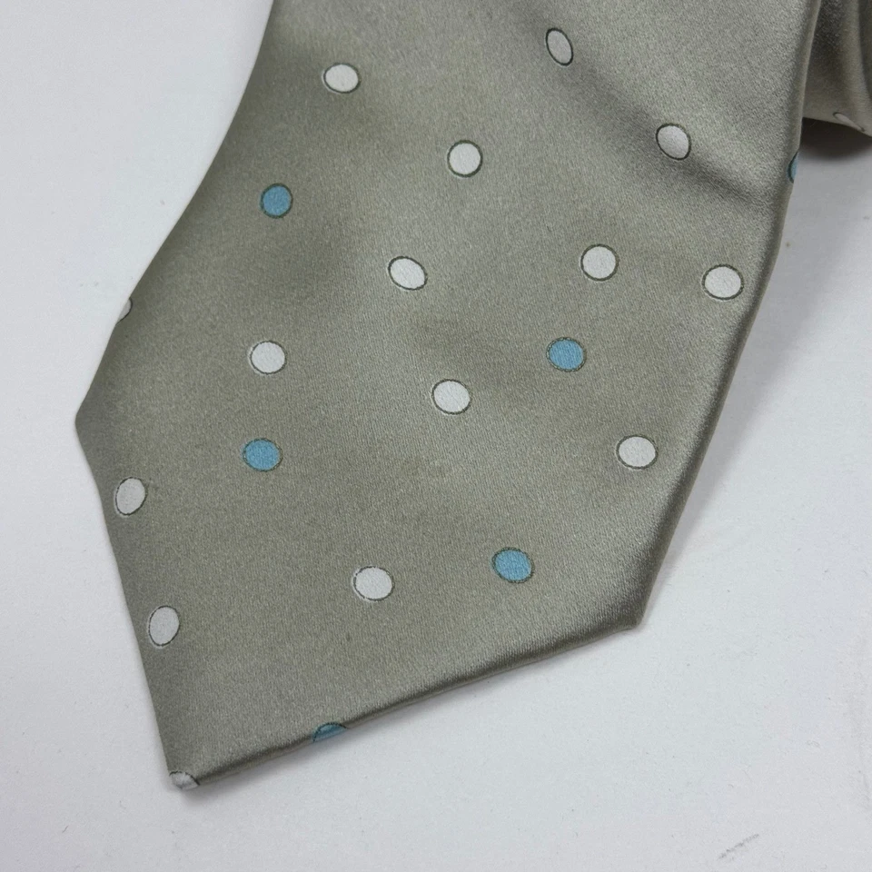 Corbata de seda Brioni hecha a mano en Italia lunares verde claro/azul y blanco para hombre Foto 3 de 4