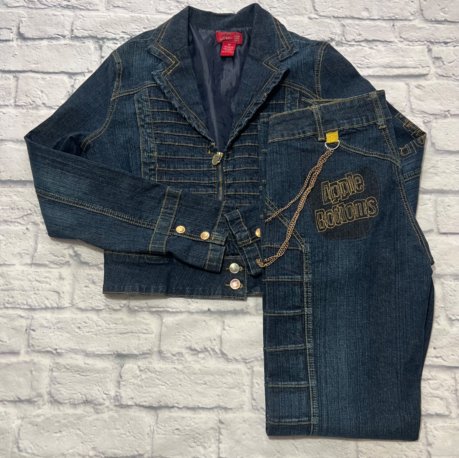 Apple Bottoms Women's Denim Set Jeans 6 Jacket Medium Chains Y2K *READ DESC