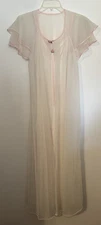 VTG Val Mode Lingerie Gown and Robe White Sheer Pink Trim Size Small Nightgown