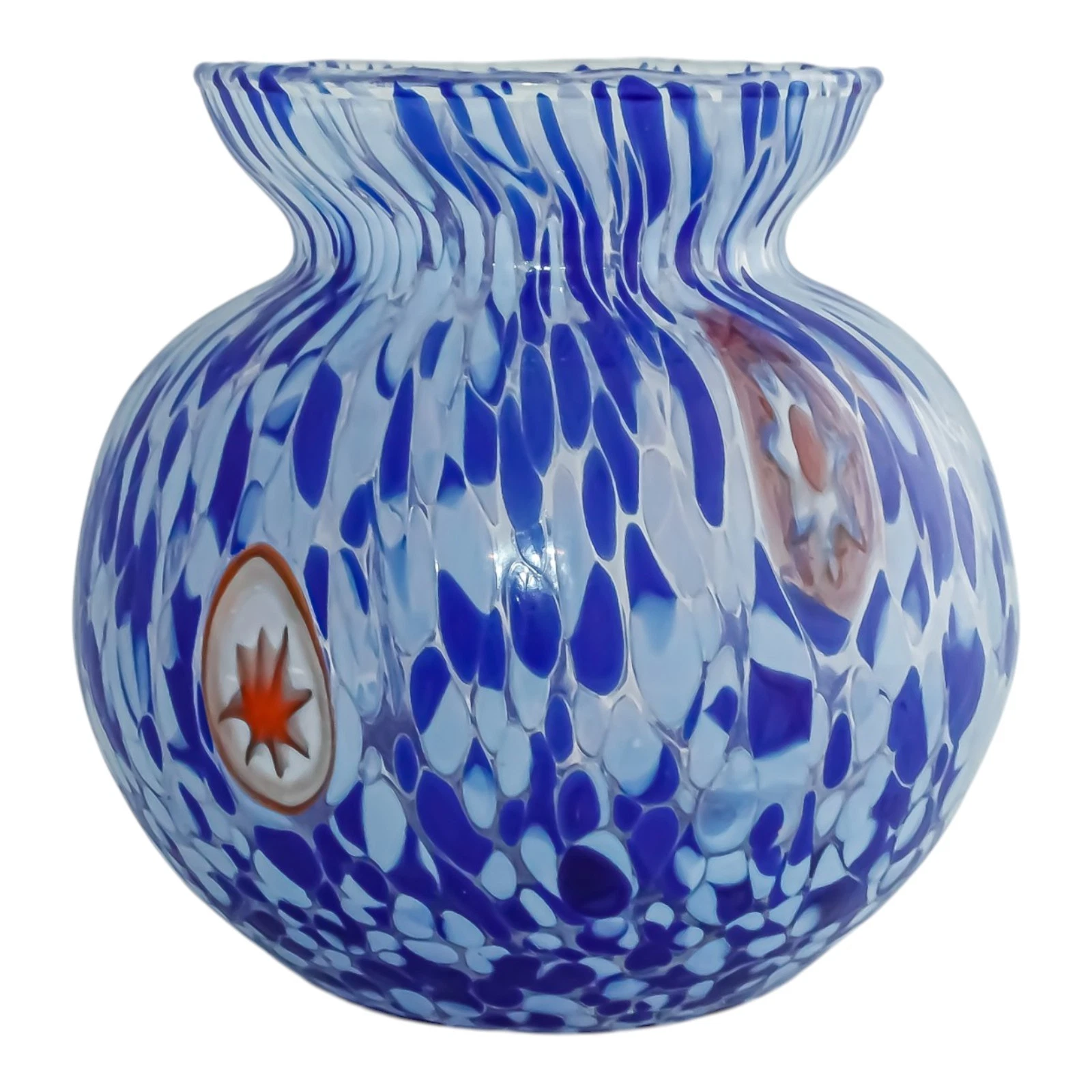 Blue Murano Glass Vase Handmade Millefiori Blown Art Glass