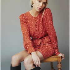 Reformation Carinne Floral Long Sleeve Mini Belted Dress Size Small NWOT