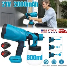 Electric High Pressure Cordless Paint Sprayer Hvlp Spray Gun + 2 Batteries Kit