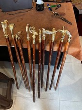 Ancien bâton de marche en bois bâton de marche poignée laiton bouton cadeau...