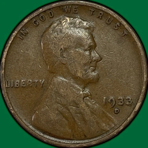 1933-D Lincoln Wheat Cent Very Fine VF Coin #34979