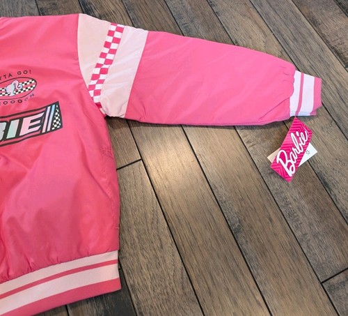 Barbie Bomber Stadium Racing Pink Spring Jacket L 10 12 Sport Convertible Car - Picture 4 of 5