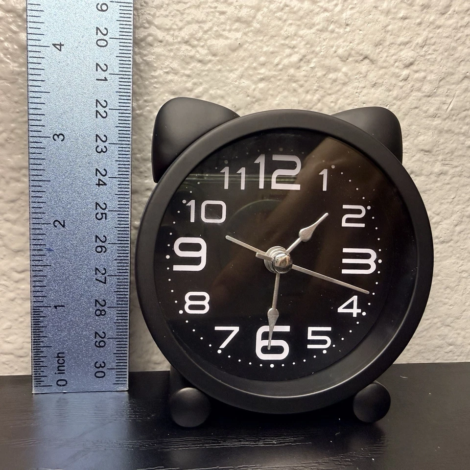 Black Cat Lady Analog Alarm Clock Adorable Ears Non-ticking Compact Gift Kitten - Image 2 of 4