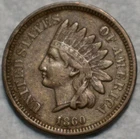 Extra Fine 1860 Pointed Bust Indian Head Cent, Attractive, Tougher Variety.